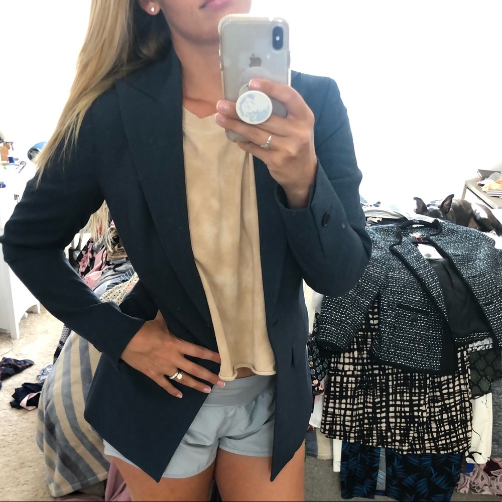 Anne Klein Size 4 Single Button Blue Blazer